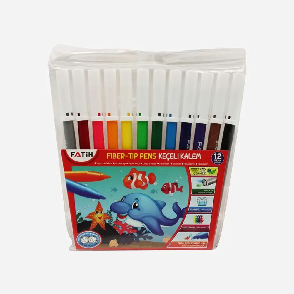 Fatih Keçeli Boya Kalemleri 12 Renk - Yıkanabilir